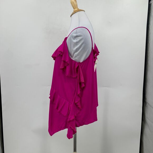 Anthropologie Asymmetrical Ruffle Cami Women XS Extra Small Raspberry Tiered - Picture 4 of 13